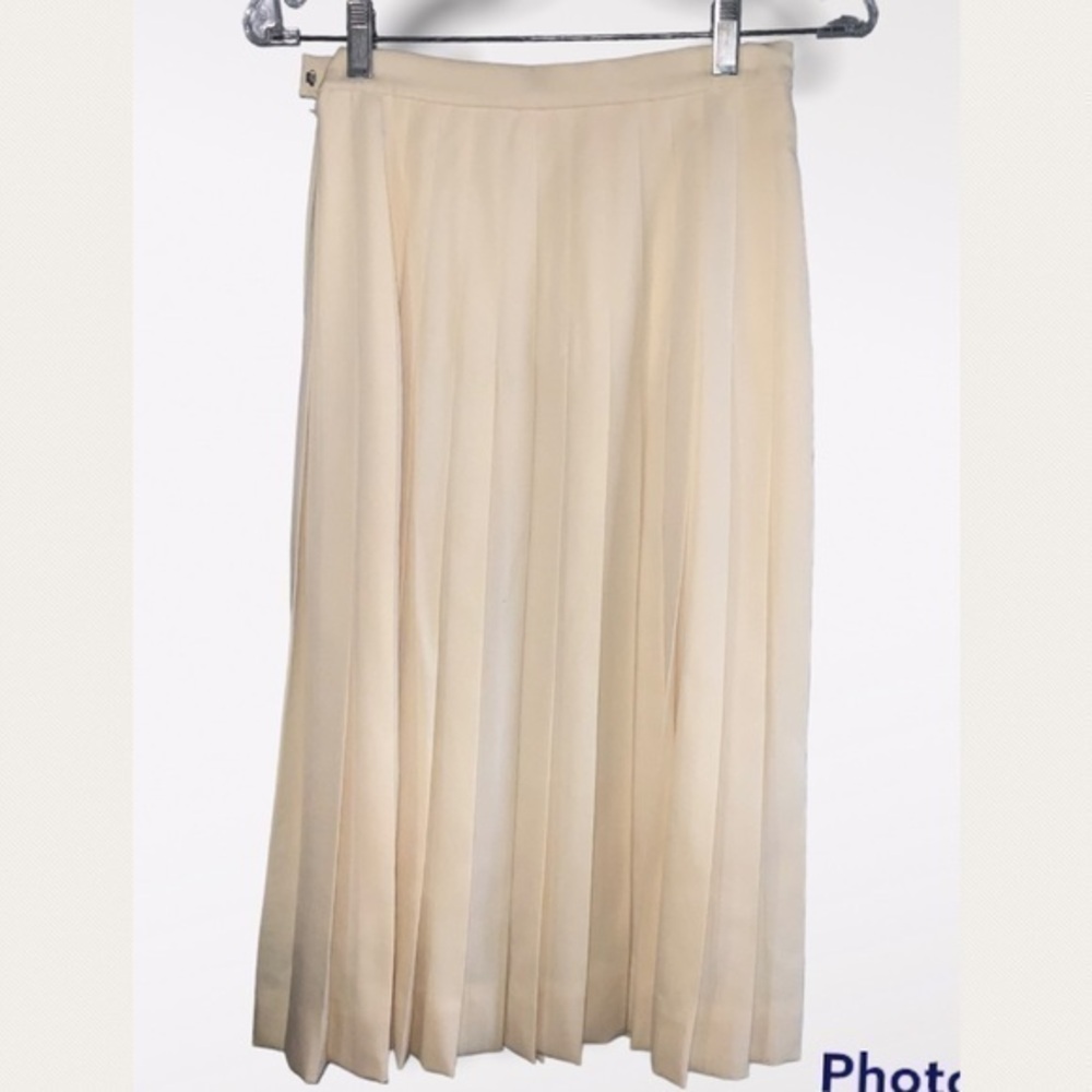 Vintage 80’s Retro Ellen Tracy ILGWU Soft Yellow Accordion Pleated MIDI Skirt 8
